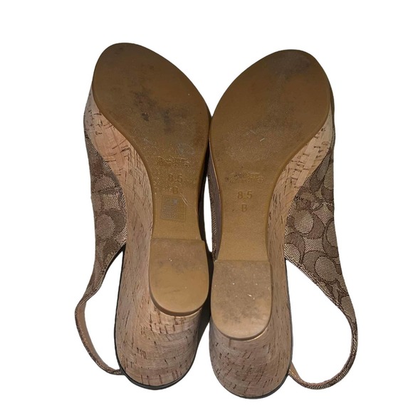 Coach Tan Signature Slingback Peeptoe FERRY Shoes Size 8.5 - Picture 8 of 10
